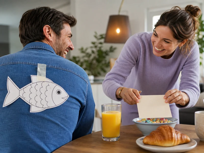Un poisson d'avril préparé dans une cuisine familiale au petit-déjeuner.