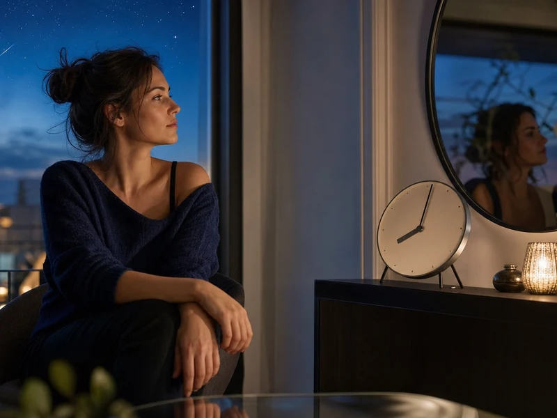Femme songeuse près d’une horloge, illustration de la 20h02 signification.
