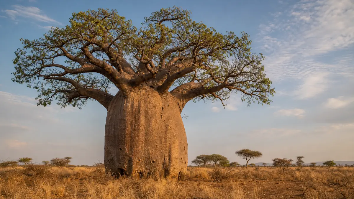 Un majestueux adansonia Baobab dans la savane africaine.