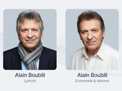 L'image juxtapose deux portraits d'Alain Boublil côte à côte