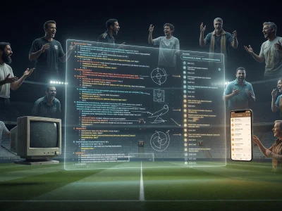 Dans un stade des supporters entourent un écran holographique autour du forum SCO Angers