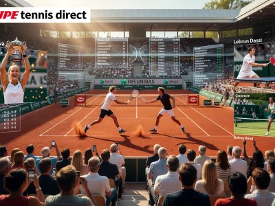 L'Équipe tennis direct capture l'action d'un match de tennis sur terre battue devant une foule de spectateurs.