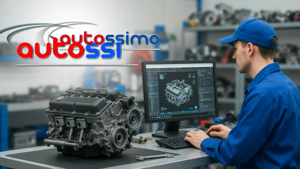 Technicien en atelier utilisant Autossimo pour visualiser un moteur sur ordinateur