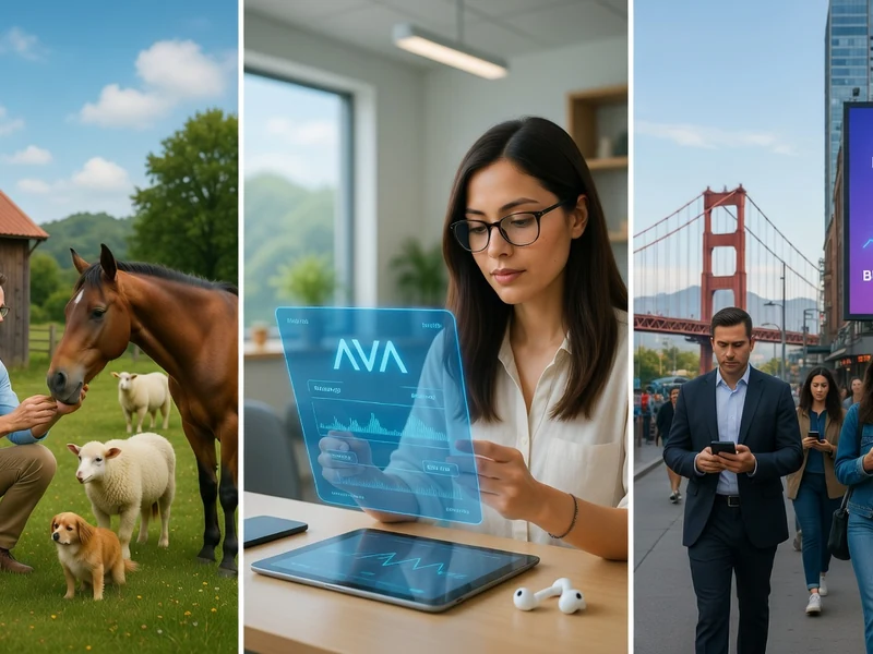 Montage illustrant la diversité des usages de l'interface Ava, du soin animal aux technologies financières urbaines