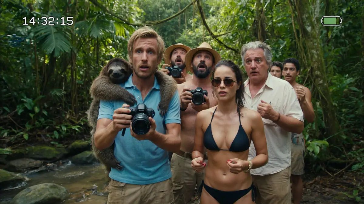 Le casting du film Babysitting 2 en pleine exploration dans la jungle brésilienne avec un paresseux sur l'épaule