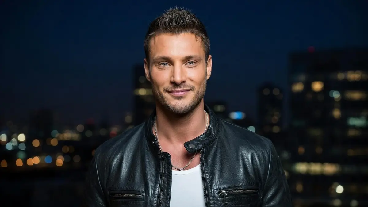 Benjamin Bove sourit en veste en cuir devant un fond urbain illuminé la nuit