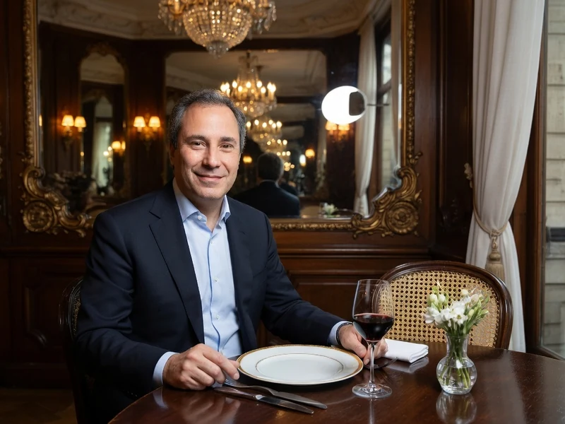 Benjamin Patou assis à une table élégante dans un restaurant parisien chic