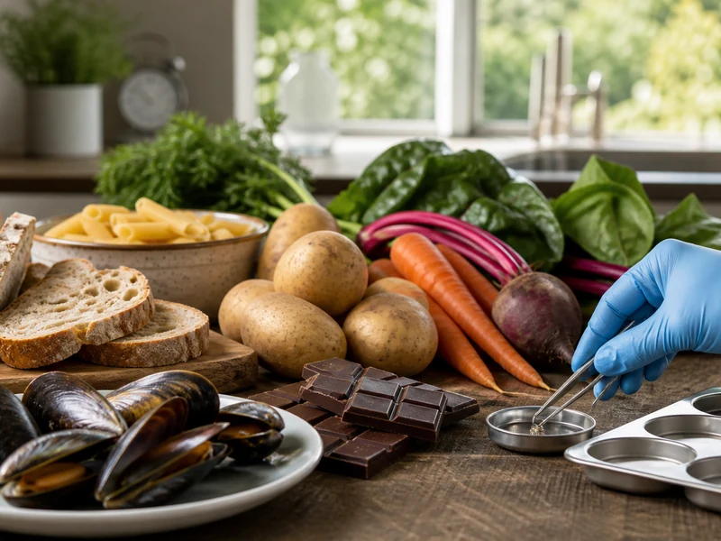 Des sources alimentaires de cadmium disposées sur une table de cuisine.