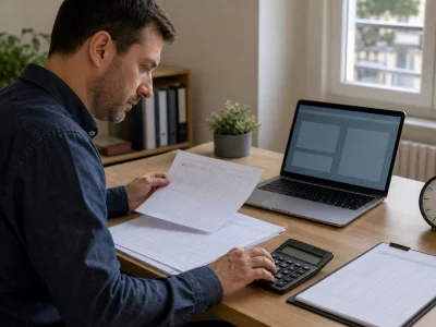 Une salariée utilise une calculette Mauricette pour vérifier ses heures de travail.