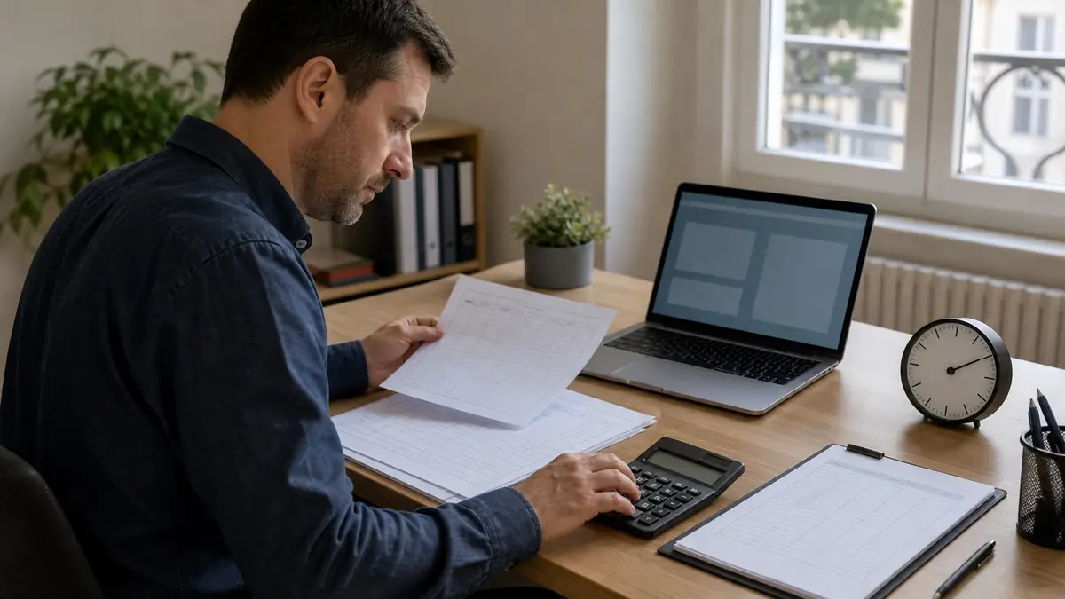 Une salariée utilise une calculette Mauricette pour vérifier ses heures de travail.