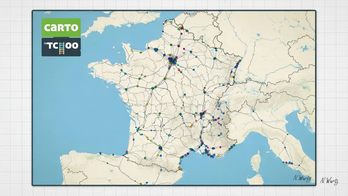 La carto Graou montre le réseau ferroviaire français avec ses lignes et points colorés
