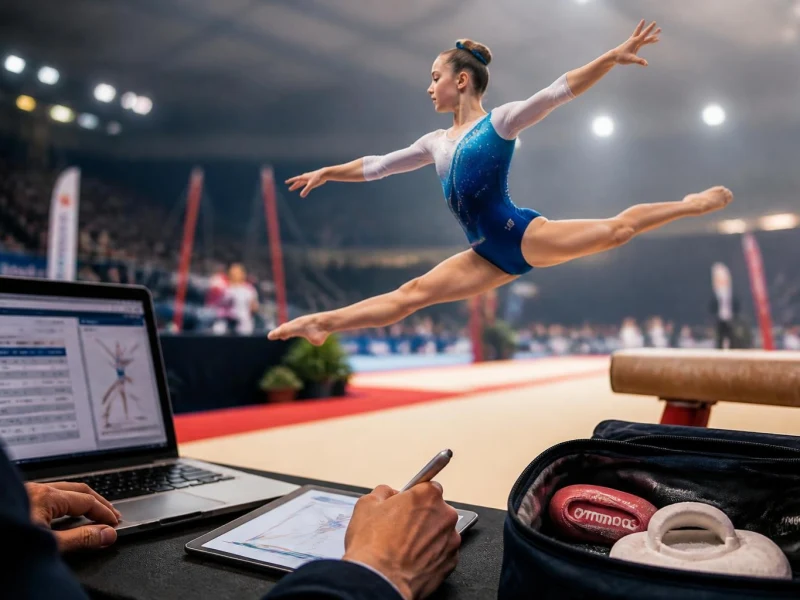 Un juge analyse une performance sur ordinateur pour établir le résultat Ufolep gym lors d'une compétition de gymnastique