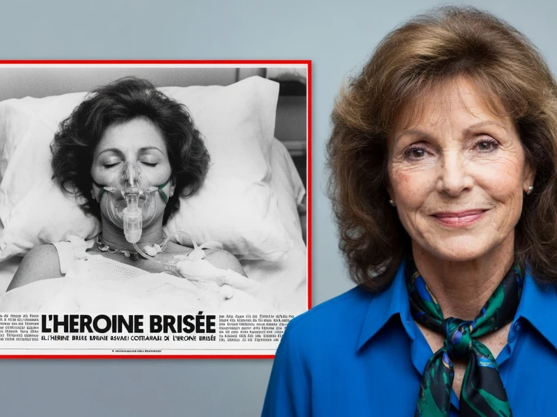 Cette image présente Chantal Nobel à gauche dans un lit d'hôpital et à droite en portrait souriant