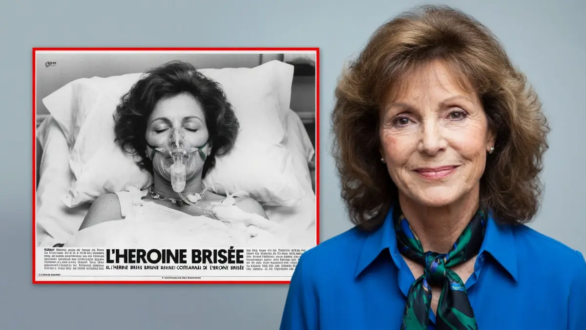 Cette image présente Chantal Nobel à gauche dans un lit d'hôpital et à droite en portrait souriant