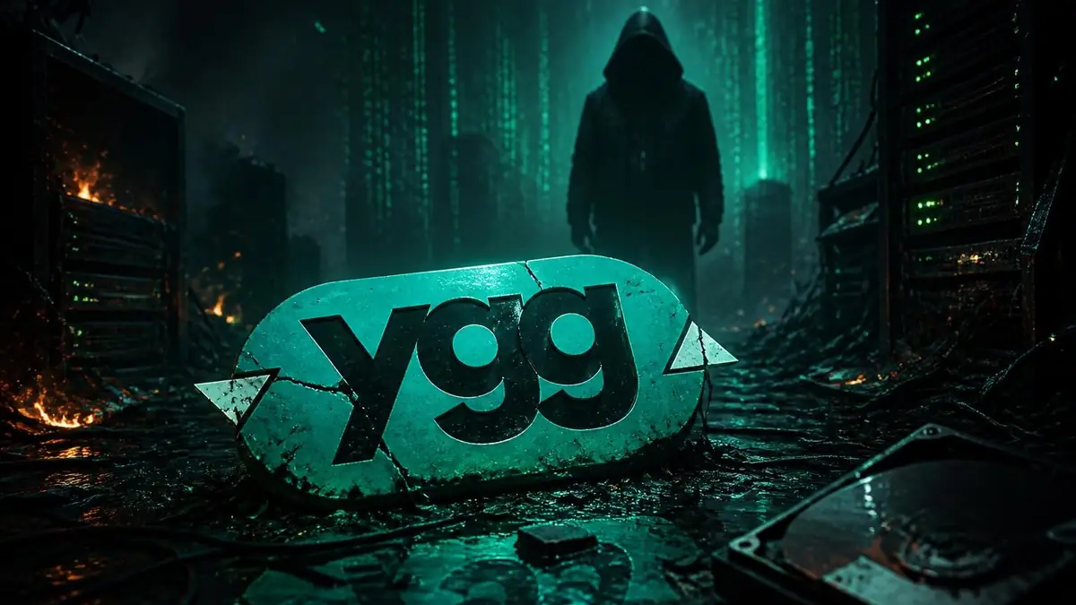 Une silhouette sombre se tient debout dans une salle de serveurs informatiques évoquant la chute de YggTorrent