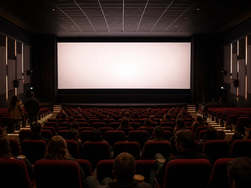 Une salle de cinéma UGC moderne baignée d'une lumière chaleureuse.