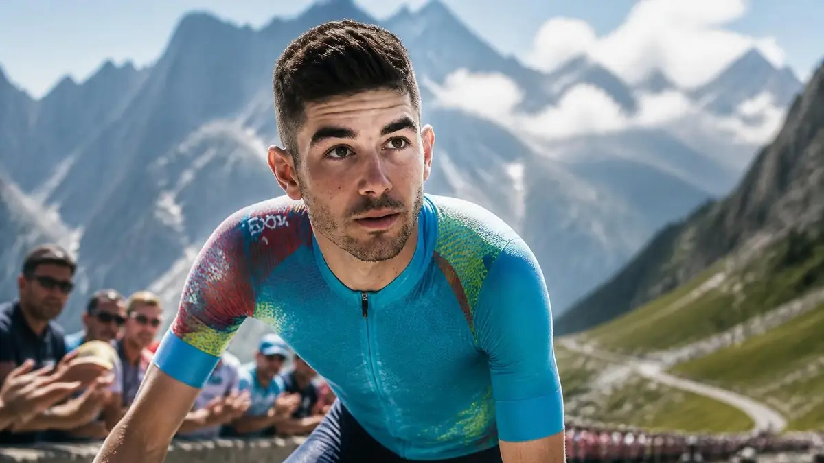 Clément Champoussin en plein effort lors d'une ascension emblématique du cyclisme en montagne
