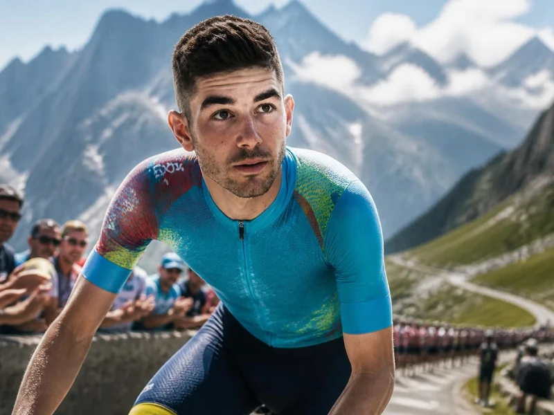 Clément Champoussin en plein effort lors d'une ascension emblématique du cyclisme en montagne