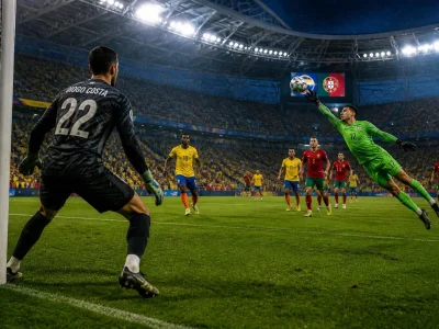 Un gardien effectue une parade spectaculaire lors du match Colombie – Portugal dans un stade rempli