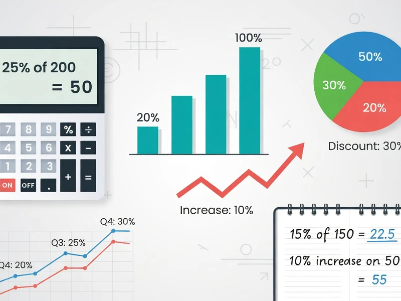 Des éléments visuels comme une calculatrice et des graphiques montrent comment calculer les pourcent