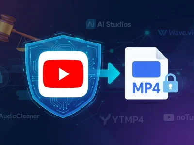 Un bouclier protège le convertisseur YouTube vers mp4 représenté par une flèche vers un fichier verrouillé