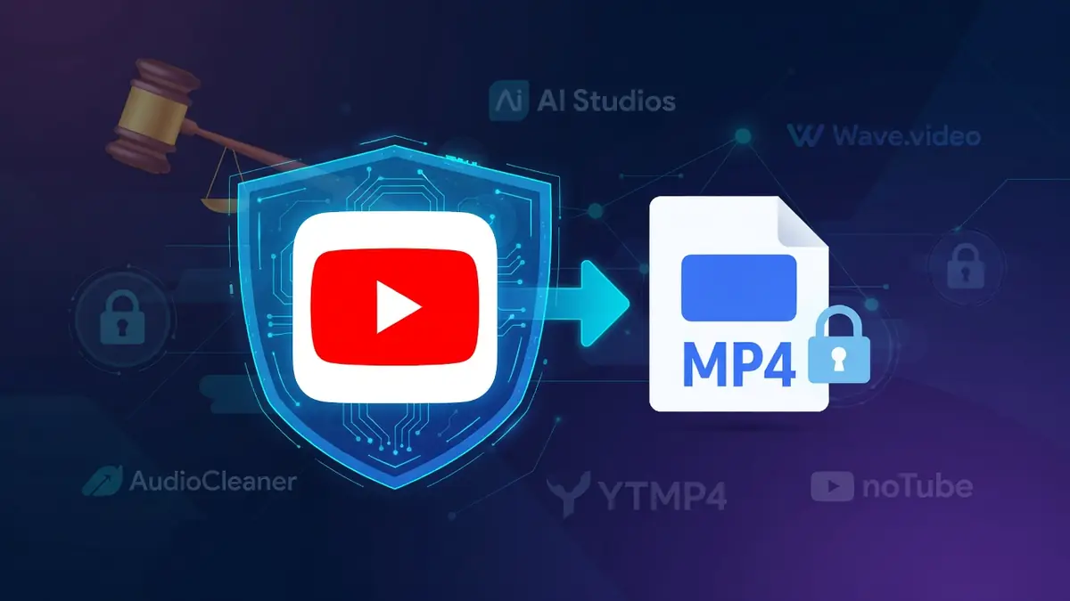 Un bouclier protège le convertisseur YouTube vers mp4 représenté par une flèche vers un fichier verrouillé