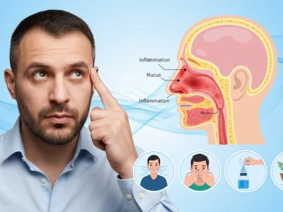 L'image présente un homme et un diagramme nasal sur comment déboucher son nez