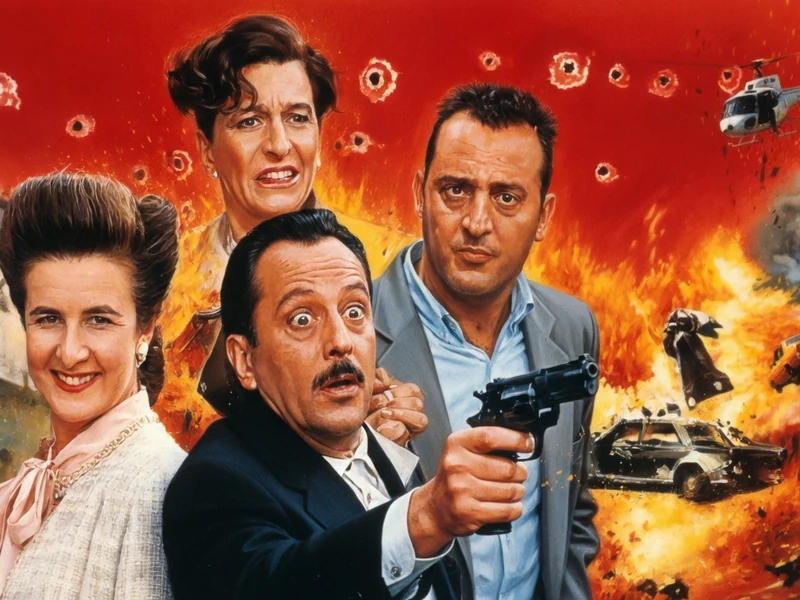 Affiche du film operation corned beef montrant les acteurs principaux dans un décor explosif