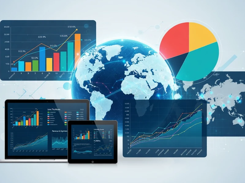Écrans avec graphiques et globe illustrant la business intelligence Power BI avec cartes mondiales