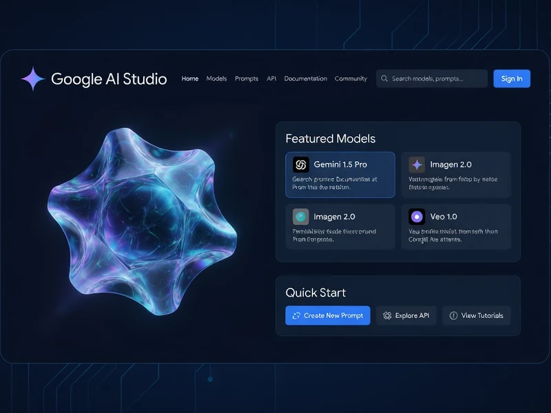 Ai Studio affiche une forme stellaire bleue lumineuse sur fond sombre technologique