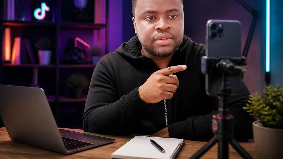 Un créateur de contenu filme une vidéo avec son smartphone pour expliquer comment percer sur tik tok