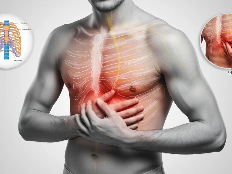 Vue anatomique d'un homme se tenant la poitrine en raison d'une douleur intercostale