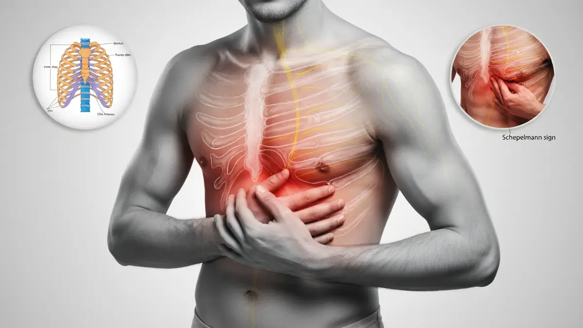 Vue anatomique d'un homme se tenant la poitrine en raison d'une douleur intercostale