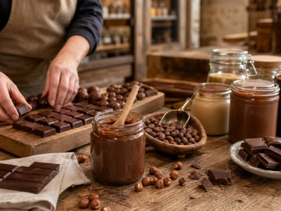 Une sélection artisanale de chocolats et de pâte à tartiner évoque le Comptoir de Mathilde.