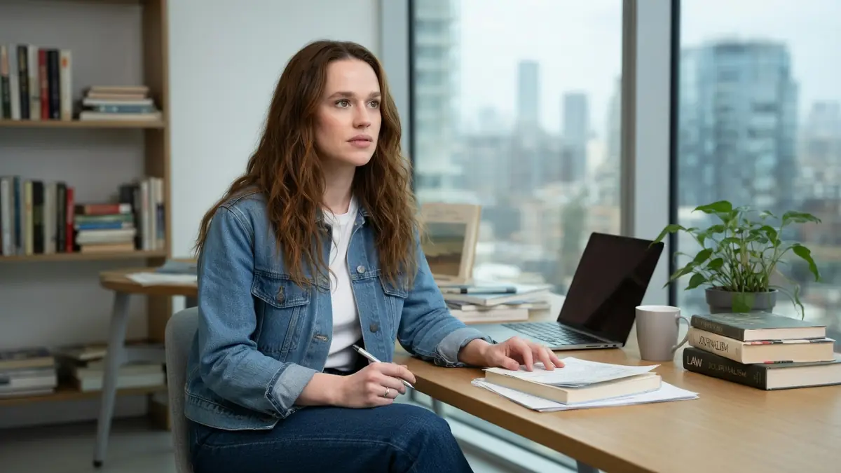 Constance Gay est assise à un bureau avec un ordinateur portable dans un espace lumineux