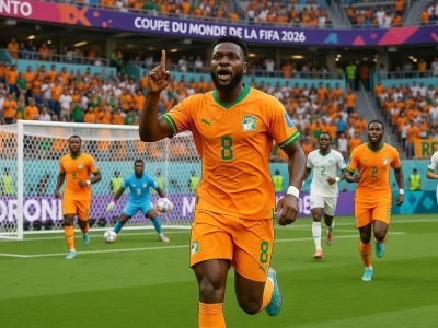 Kessié célèbre un but avec ses coéquipiers ivoiriens sur le terrain lors d'un match de Coupe du monde