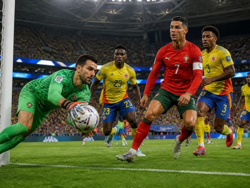 Le gardien portugais capte le ballon lors d'une action intense durant le match Portugal contre la Colombie