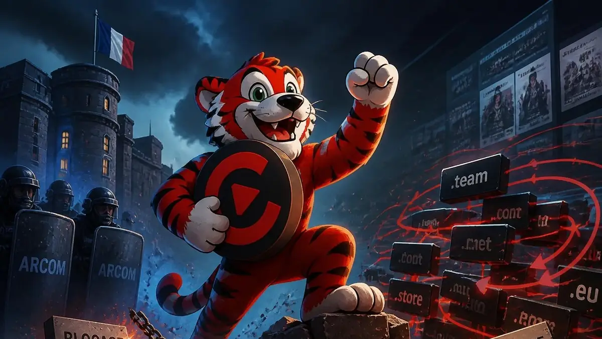 Un tigre mascotte triomphant symbolise la résilience du site Cpasbien face à la pression des autorités