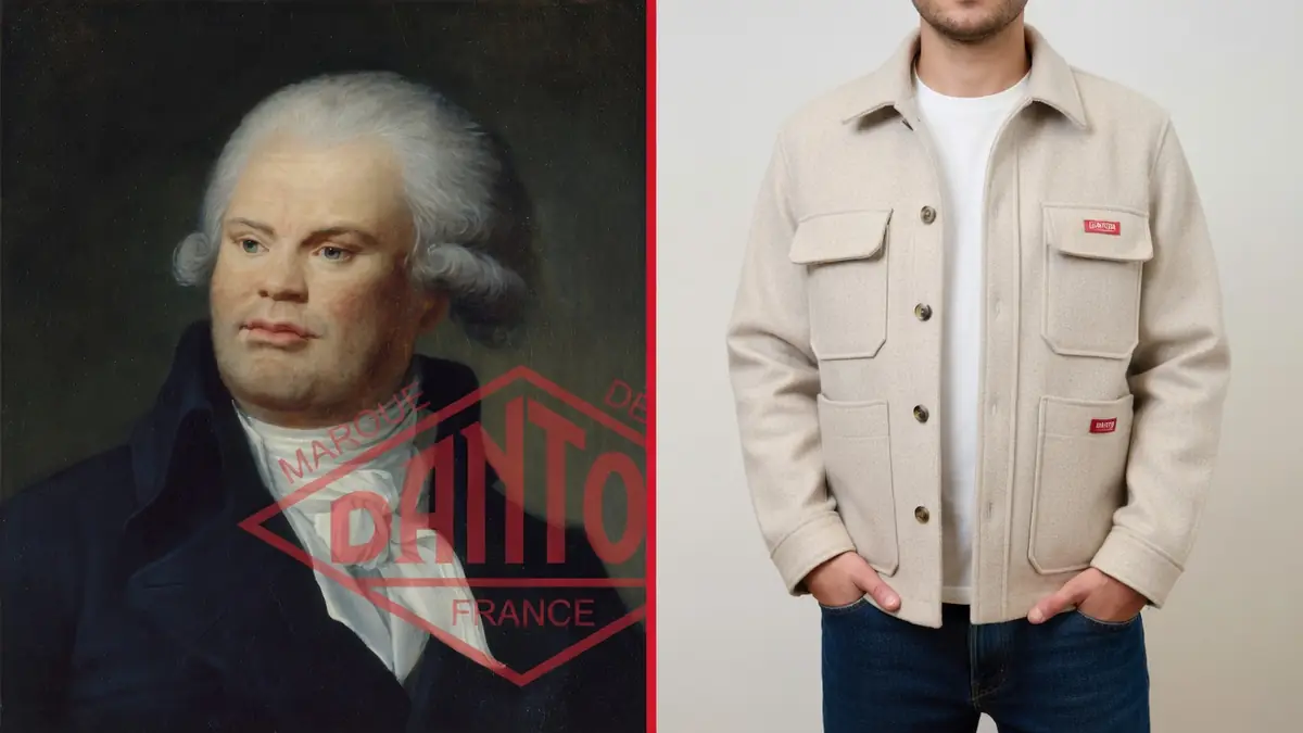 L'illustration compare un portrait de Danton France à une photo de mode contemporaine.