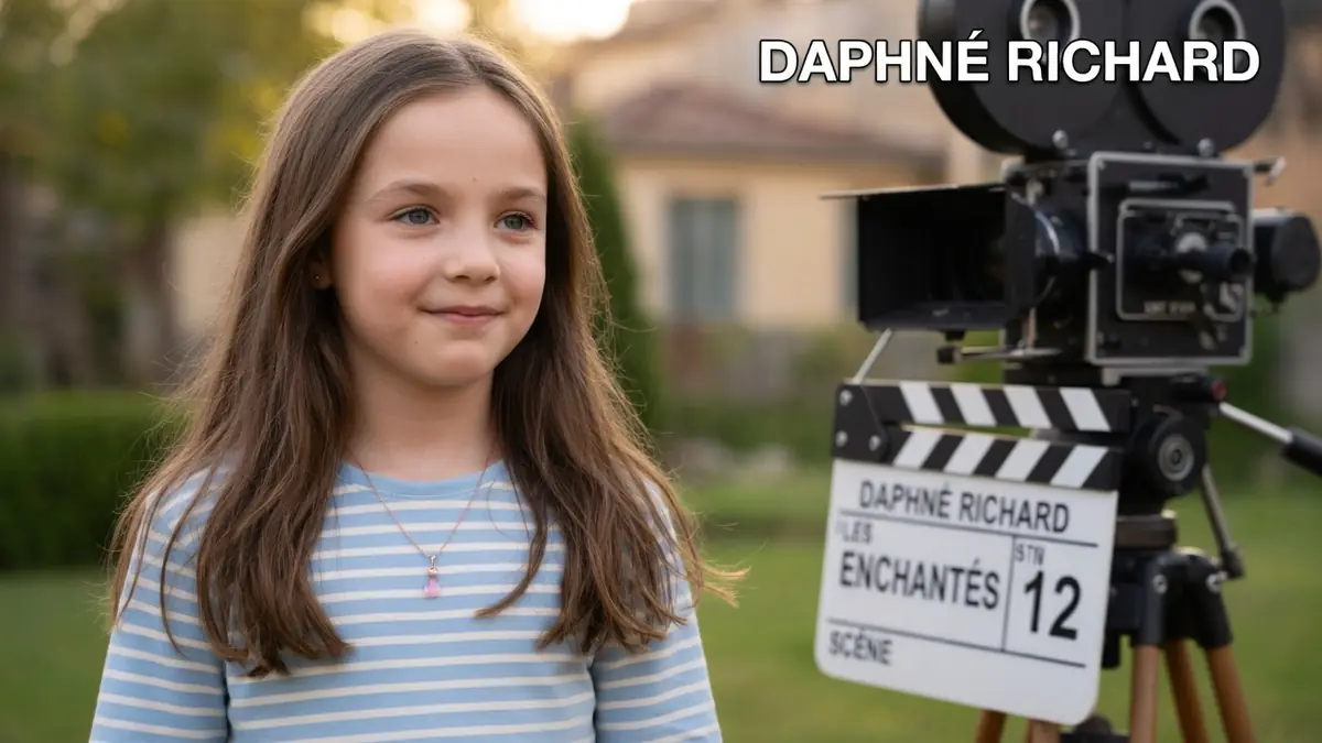 La jeune actrice Daphné Richard souriante devant une caméra de cinéma en extérieur