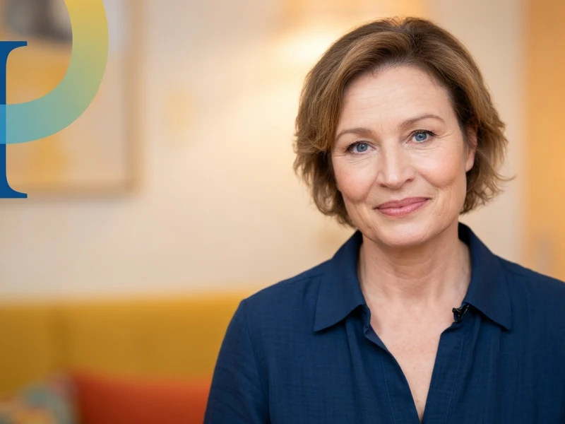Isabelle Desplantes sourit face à la caméra dans un intérieur coloré