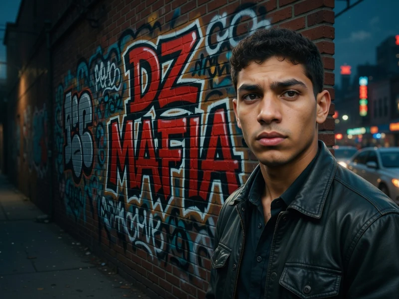 Portrait urbain de Mehdi Laribi posant devant un mur de briques en soirée
