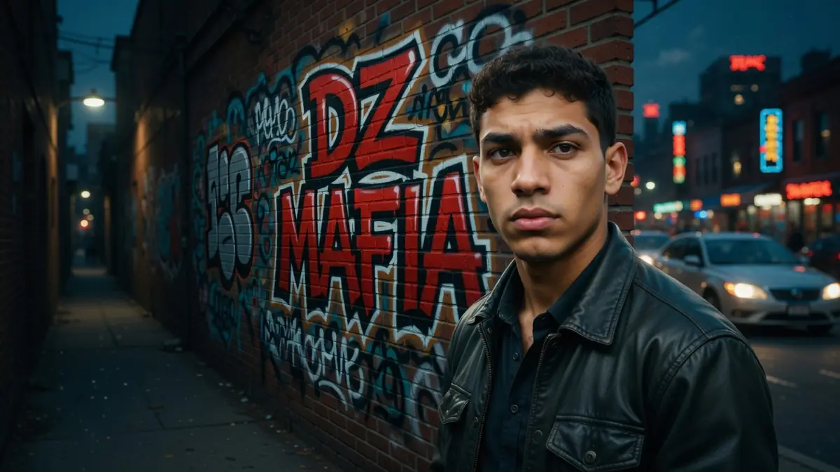 Portrait urbain de Mehdi Laribi posant devant un mur de briques en soirée