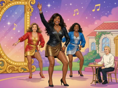 Ketty Sina danse au centre avec deux autres femmes devant un miroir et un homme à une table