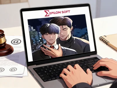Une personne utilise un ordinateur portable pour consulter des bandes dessinées sur la plateforme Epsilon scan to