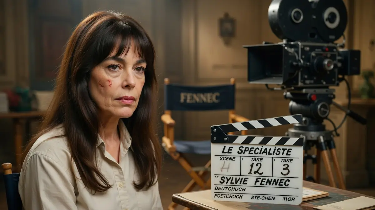 Sylvie Fennec est assise sur un plateau de cinéma devant une caméra .