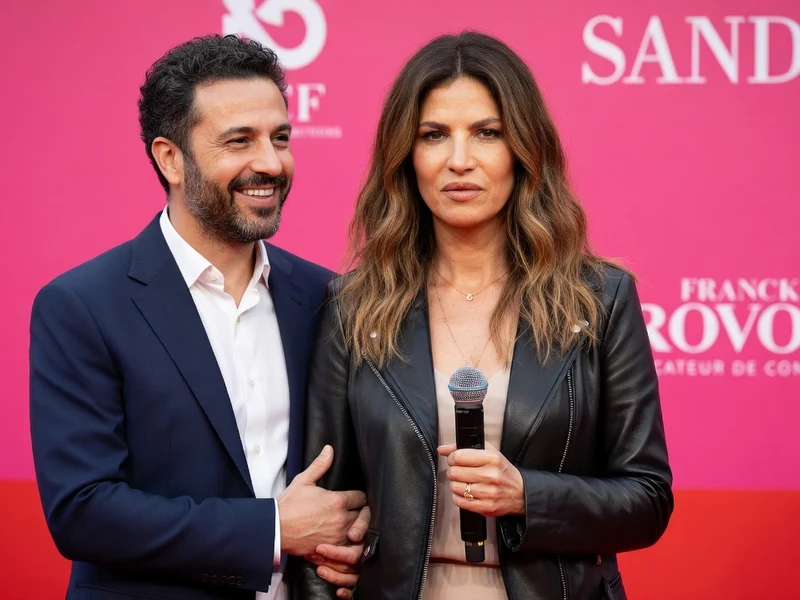 Isabelle Funaro se tient aux côtés d'un homme tout en tenant un microphone