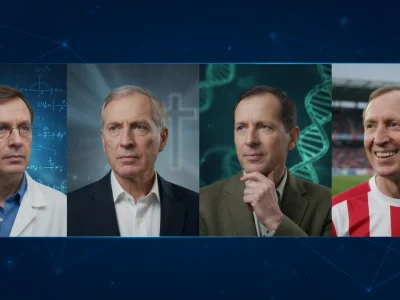 Yves Dupont apparaît en quatre portraits distincts du chercheur en physique au joueur de football