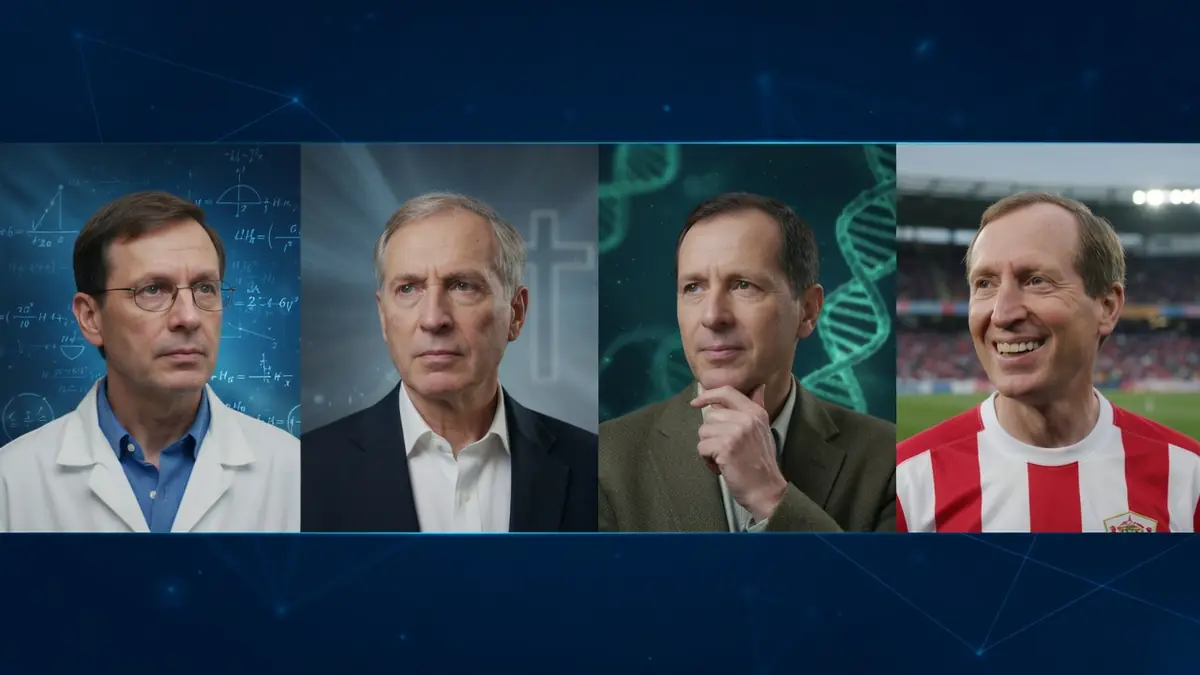 Yves Dupont apparaît en quatre portraits distincts du chercheur en physique au joueur de football