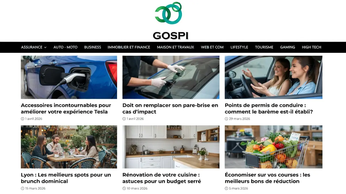 Le gospi site infos présente plusieurs photos d'automobiles, d'intérieur et de produits frais